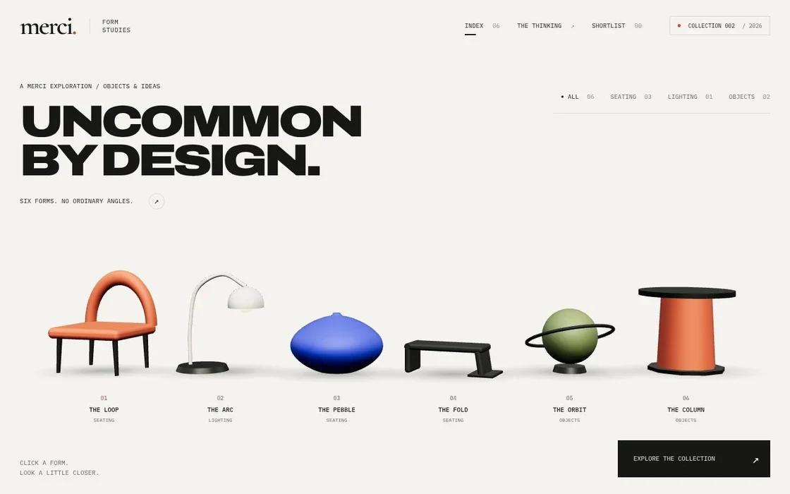 Form Studies concept: a catalogue of colourful original furniture objects.