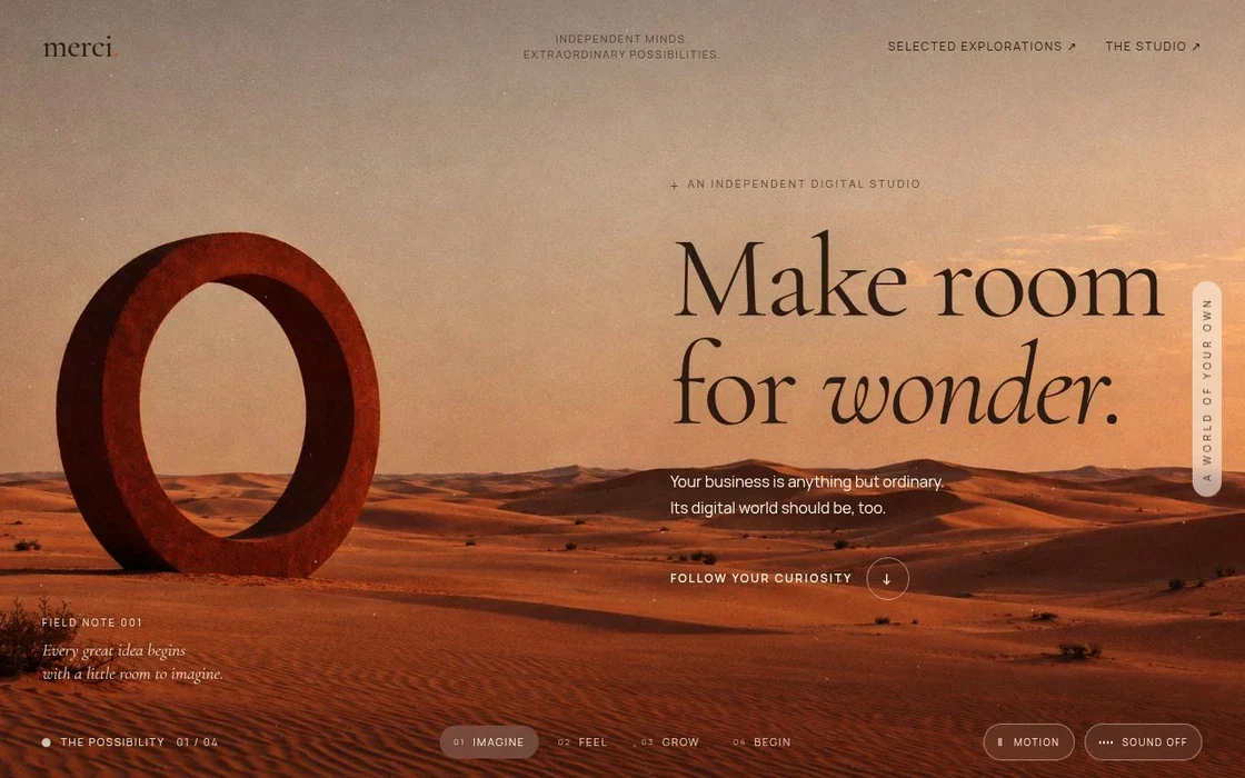 Make room for wonder: a red ring sculpture standing in desert dunes.